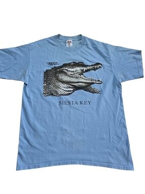 Vtg Anvil Light Blue Tee with Black Alligator Graphic